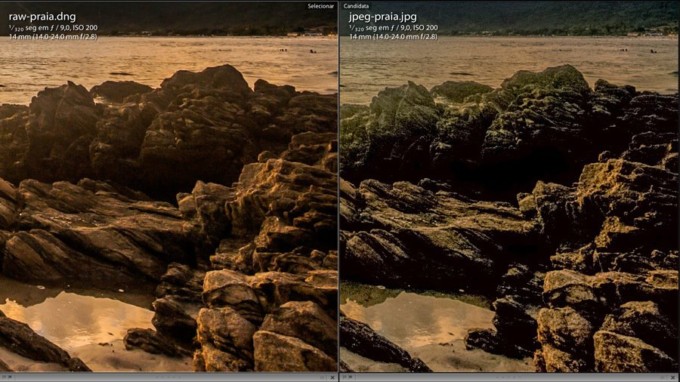 RAW vs JPEG Pedra na Praia